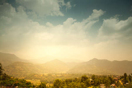 Beautiful Asian landscape, bright colors, pristine nature. Nepalの写真素材