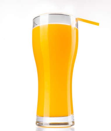 Full glass of orange juice on white backgroundの写真素材