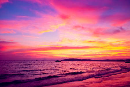 Tropical sunset on the beach. Ao-Nang. Krabi. Thailandの写真素材