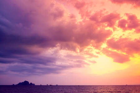 Tropical sunset on the beach. Ao-Nang. Krabi. Thailandの写真素材