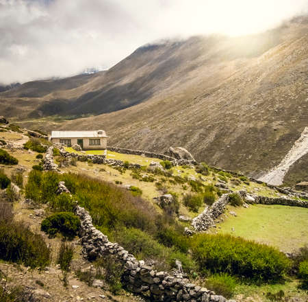 Panorama of Beautiful Mountain Valley with Sunlightの写真素材