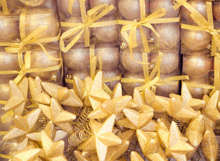Full pack of golden Christmas balls  backgroundの写真素材