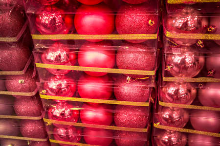 Full pack of red Christmas balls  backgroundの写真素材