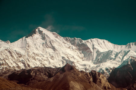 Beautiful snow-capped mountains against the blue sky  Himalaya, Nepal