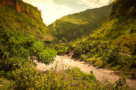Beautiful Asian landscape, bright colors, pristine nature. Nepalの写真素材