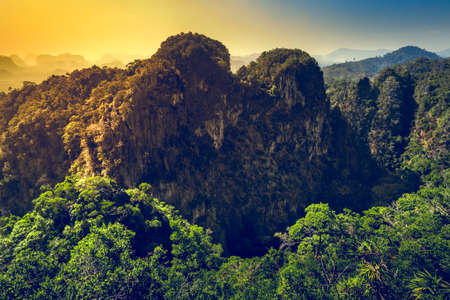 Mountains with green forest landscape in sunset time. Thailandの写真素材