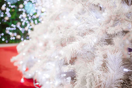 Shopping mall interior decorated with christmas treesの写真素材