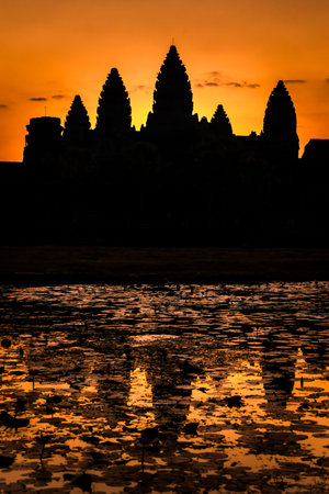 Silhouette of Angkor Wat, Siem Reap, Cambodiaの写真素材