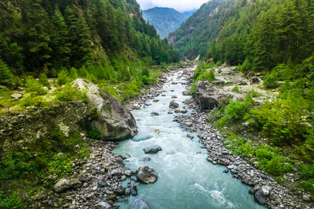 river from everest trek in nepalの写真素材