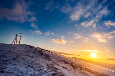 Winter landscape with a sunset. Ukraine, the Carpathian mountains.の写真素材