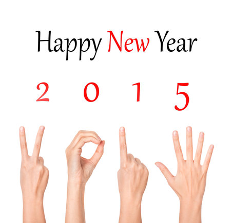 2015 new year showing by woman handsの写真素材