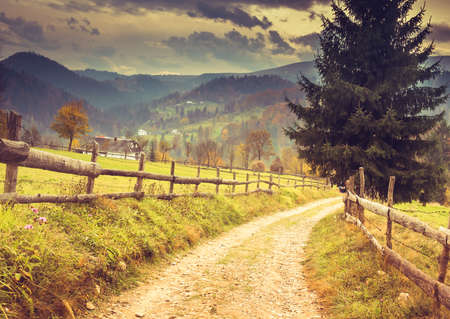 Beautiful mountains landscape. Sunset sky. Carpathian, Ukraine, Europe.の写真素材
