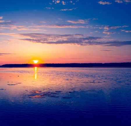 Amazing sunset over lake. Europe, Ukraineの写真素材