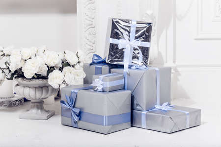 Christmas decorations and white fireplace. Sudio shotの写真素材