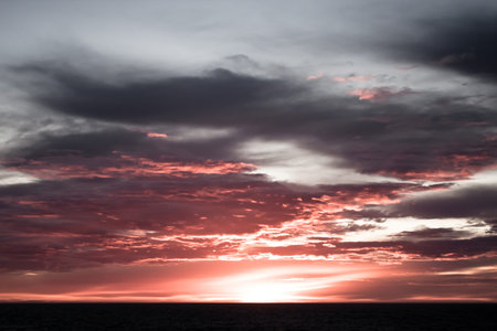 Summer  sunset in Antarctica.  Beautiful winter background.の写真素材