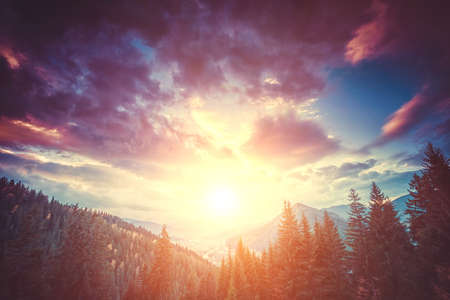 Colorful autumn landscape. Carpathian mountains, Ukraine, Europe.の写真素材
