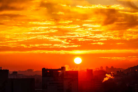 Orange sunset and cloud over cityscape Kiev, Ukraine, Europeの写真素材