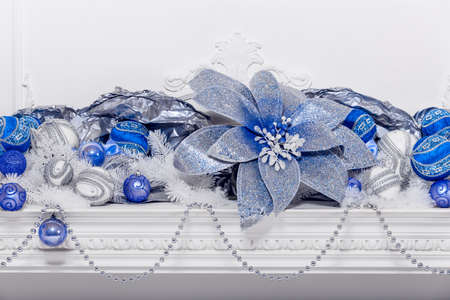 Christmas decorations and white fireplace. Sudio shotの写真素材