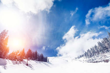 Slope on the skiing resort  in Carpathians. Ukraineの写真素材