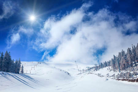 Slope on the skiing resort  in Carpathians. Ukraineの写真素材