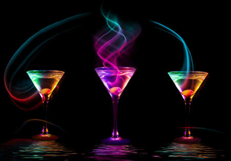 Large cocktail collection isolated on the blackの写真素材