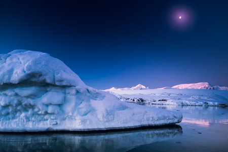Antarctic glacier in the snow. Beautiful winter background. Vernadsky Research Base.の写真素材