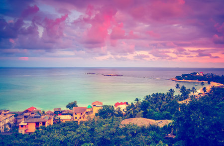 Beautiful sunset. Beach in Unawatuna, Sri-Lankaの写真素材