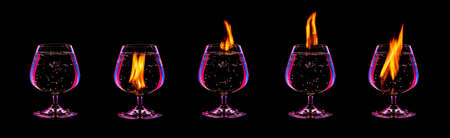 Fire cocktail collection isolated on a black backgroundの写真素材