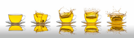 Collection of tea cups on white backgroundの写真素材