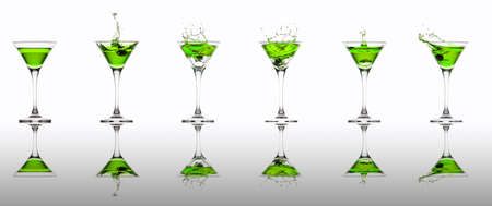 Green cocktail splash collection isolated on a white backgroundの写真素材