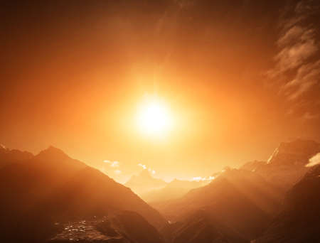 Beautiful mountain view of Everest Region, Sagarmatha National Park, Himalayas, Nepalの写真素材