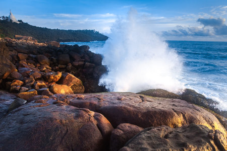 Beautiful seascape. Sea and rock at the sunset. Nature composition.の写真素材