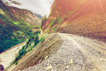 stone and ground Mountains road and riverの写真素材