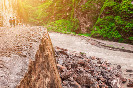 Beautiful landscape with mountain river and rocks in Nepal,  Annapurna trekking