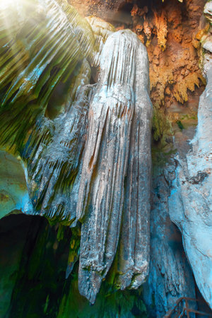 Cave colorful stalactites and stalagmites in Thailandの写真素材
