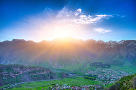 Caucasus mountains in Georgia. Beautiful landscape in Kazbeki region in Georgiaの写真素材