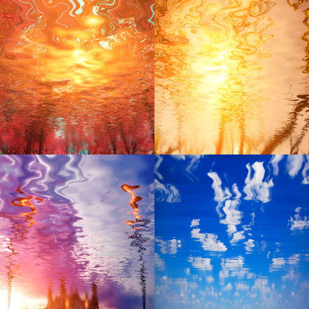 four natural landscapes reflected in waterの写真素材