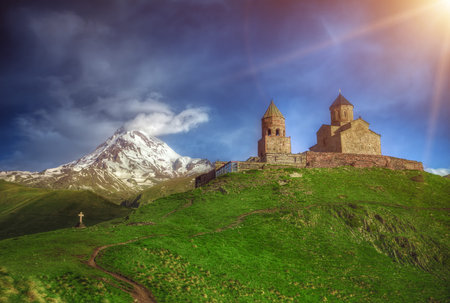 Tsminda Sameba. Holy Trinity Church near Mount Kazbek in Georgia
