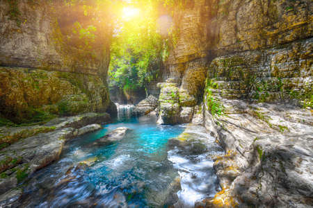 Martvili canyon in Georgia. Beautiful natural canyon with view of the mountain riverの写真素材