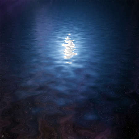 natural landscape with night sky and moon reflected in waterの写真素材