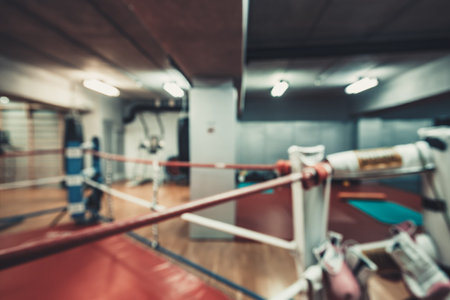 abstract blur interior Empty hall for boxing in the gymの写真素材