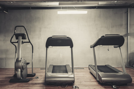 Treadmills set in gym interiorの写真素材