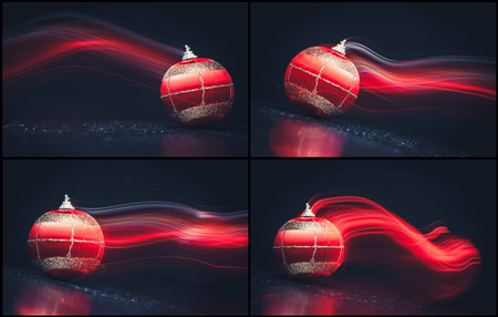 christmas balls lights background. collage