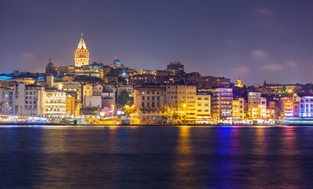 Istanbul cityscape at night,  travel panorama backgroundの写真素材