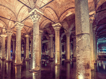 Basilica Cistern is the largest ancient underground cistern in Istanbul, which was used to store water in the past and is now a popular tourist attractionの写真素材