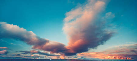 Summer sunset in Antarctica. Beautiful winter backgroundの写真素材