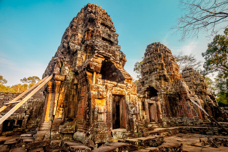 Angkor Wat Temple in Cambodia is the largest religious monument in the world and a World heritage listed complex, inscribed on the UNESCO World Heritage List in 1992. Ancient Khmer architectureの写真素材