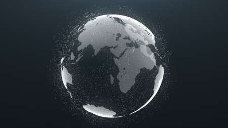 Planet Rotation Earth Particle Global Background. Worldwide Universe Map Sphere Motion Business Concept. Cosmic Globe Scenery Deep Outer Space Exploration Travel Concept 3D Animationの写真素材