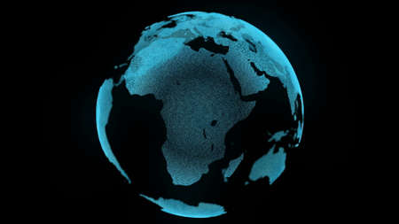 Earth Motion Digital Map Zoom In Business Concept. Spin Planet Landscape Close up Global black Background Future Technology. Science Travel Universe Exploration Concept 3D Animationの写真素材