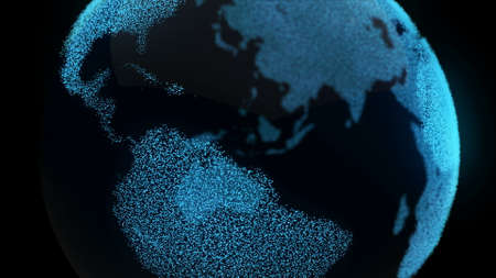 Earth Motion Digital Map Zoom In Business Concept. Spin Planet Landscape Close up Global black Background Future Technology. Science Travel Universe Exploration Concept 3D Rendering Animationの写真素材
